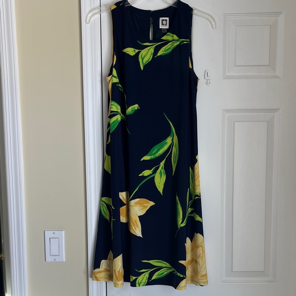 Anne Klein Navy Dress with Yellow and Green Floral Design